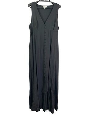 The Drop Blanca Linen Blend Button-Front V-Neck Maxi Dress Sleeveless Small